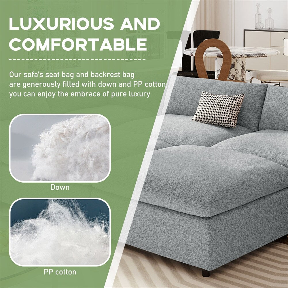 Down Filled Upholstered Sectional Sofa Set with Wide Armrests