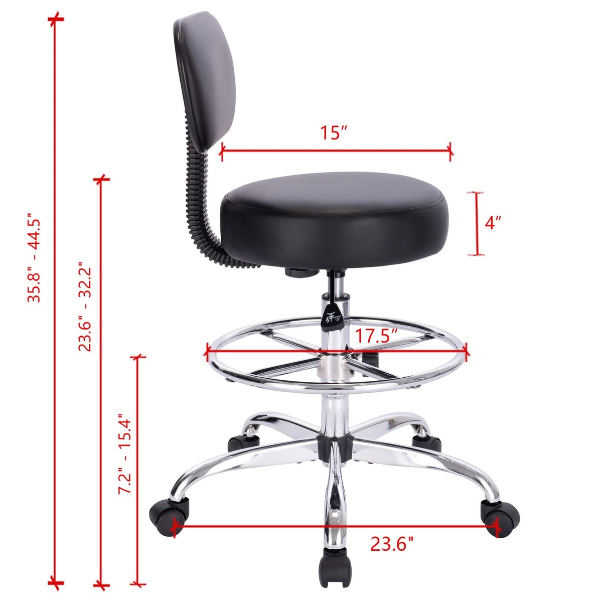 Drafting Chair with Back, Adjustable Foot Rest Rolling Stool, Multi-Purpose Office Desk Chair, Thick Seat Cushion