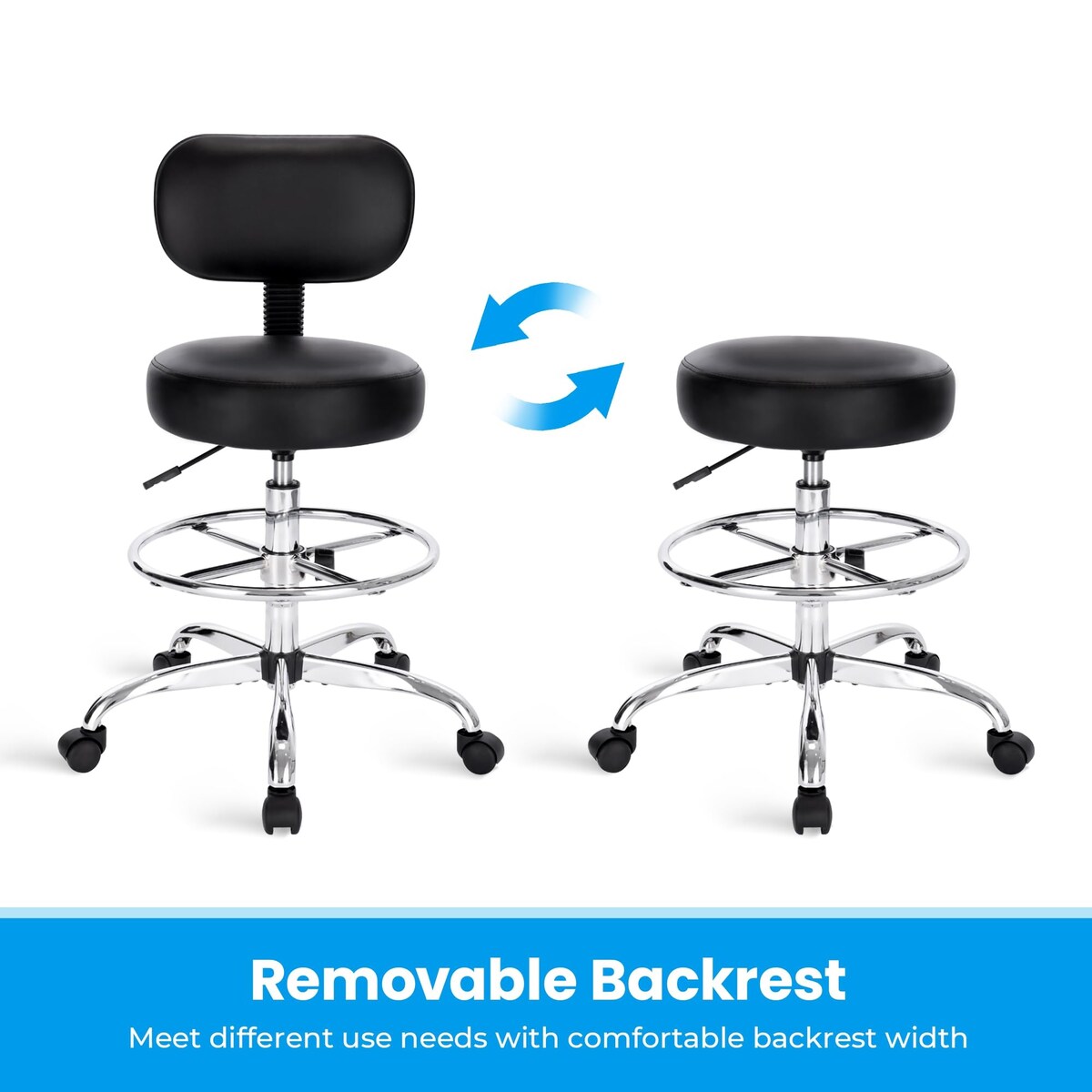 Drafting Chair with Back, Adjustable Foot Rest Rolling Stool, Multi-Purpose Office Desk Chair, Thick Seat Cushion