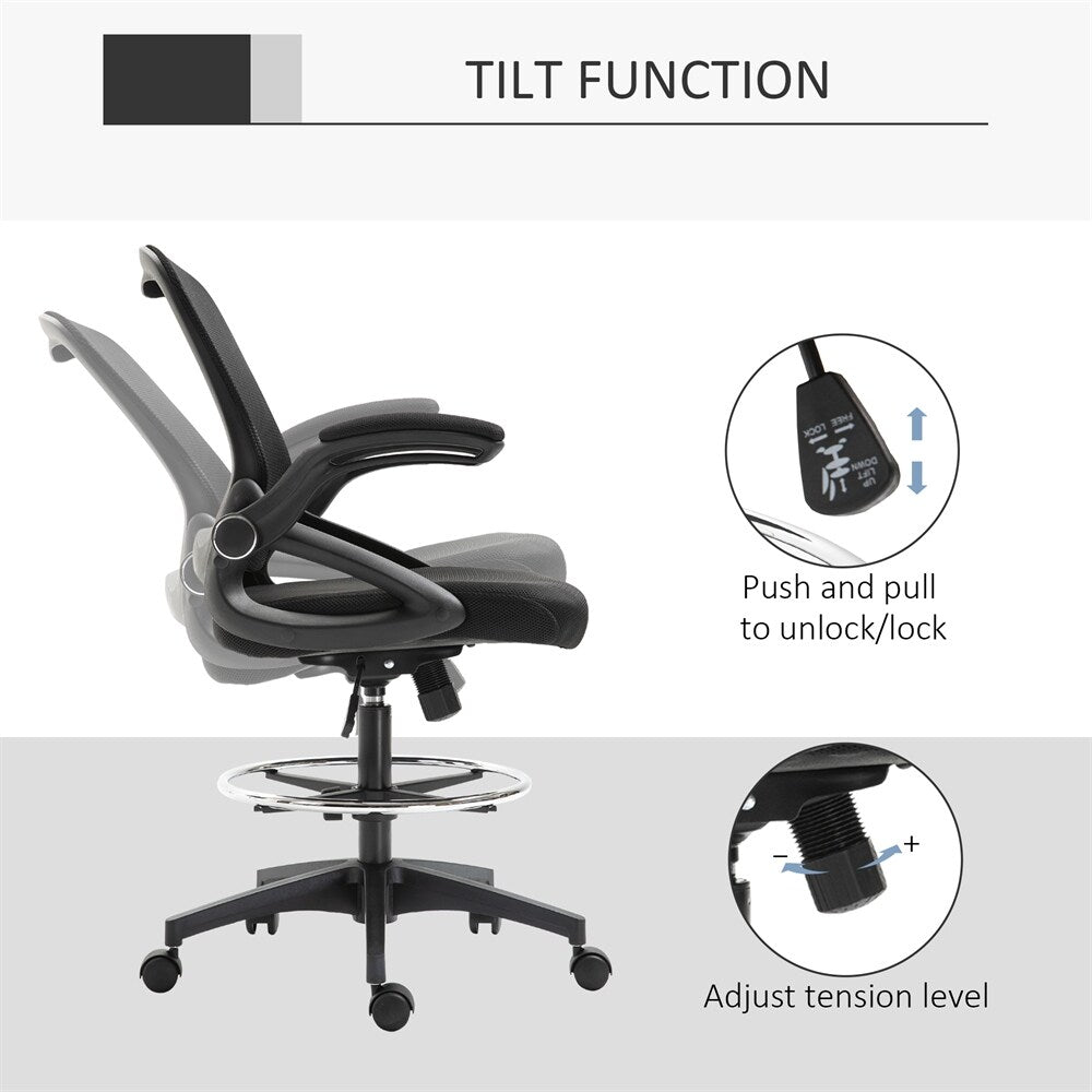Drafting Chair,Tall Office Chair with Lumbar Support,Flip-Up Armrests