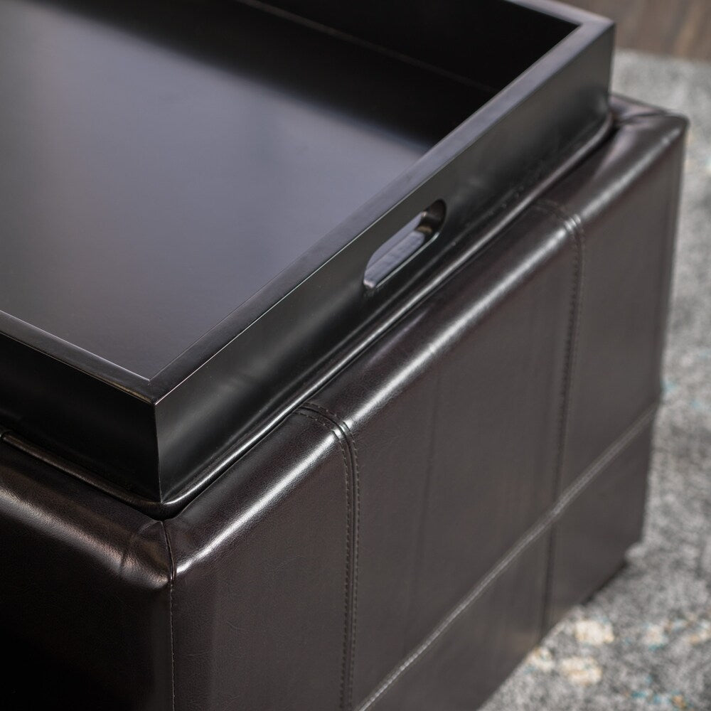 Drake 3-piece Bonded Leather Tray Top Nested Storage Ottoman Bench by Christopher Knight Home