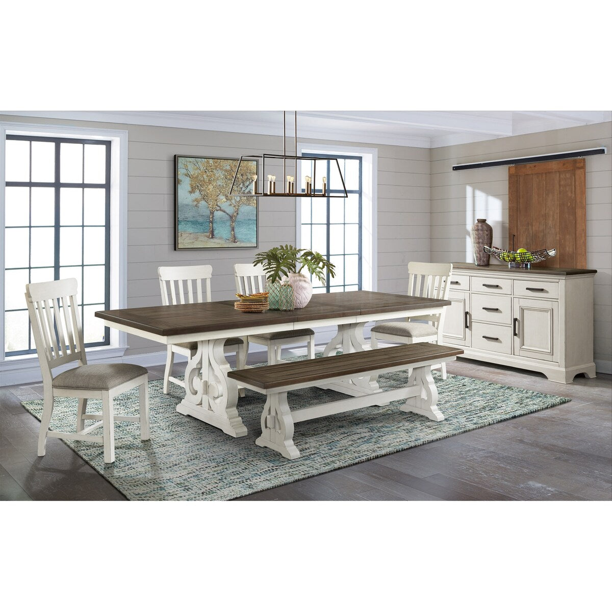 Drake Rustic White and French Oak Trestle Table