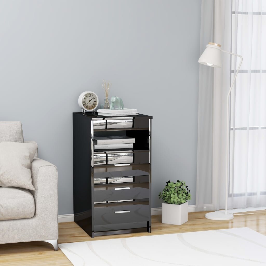 Drawer Cabinet High Gloss Black 15.7"x19.7"x29.9" Engineered Wood