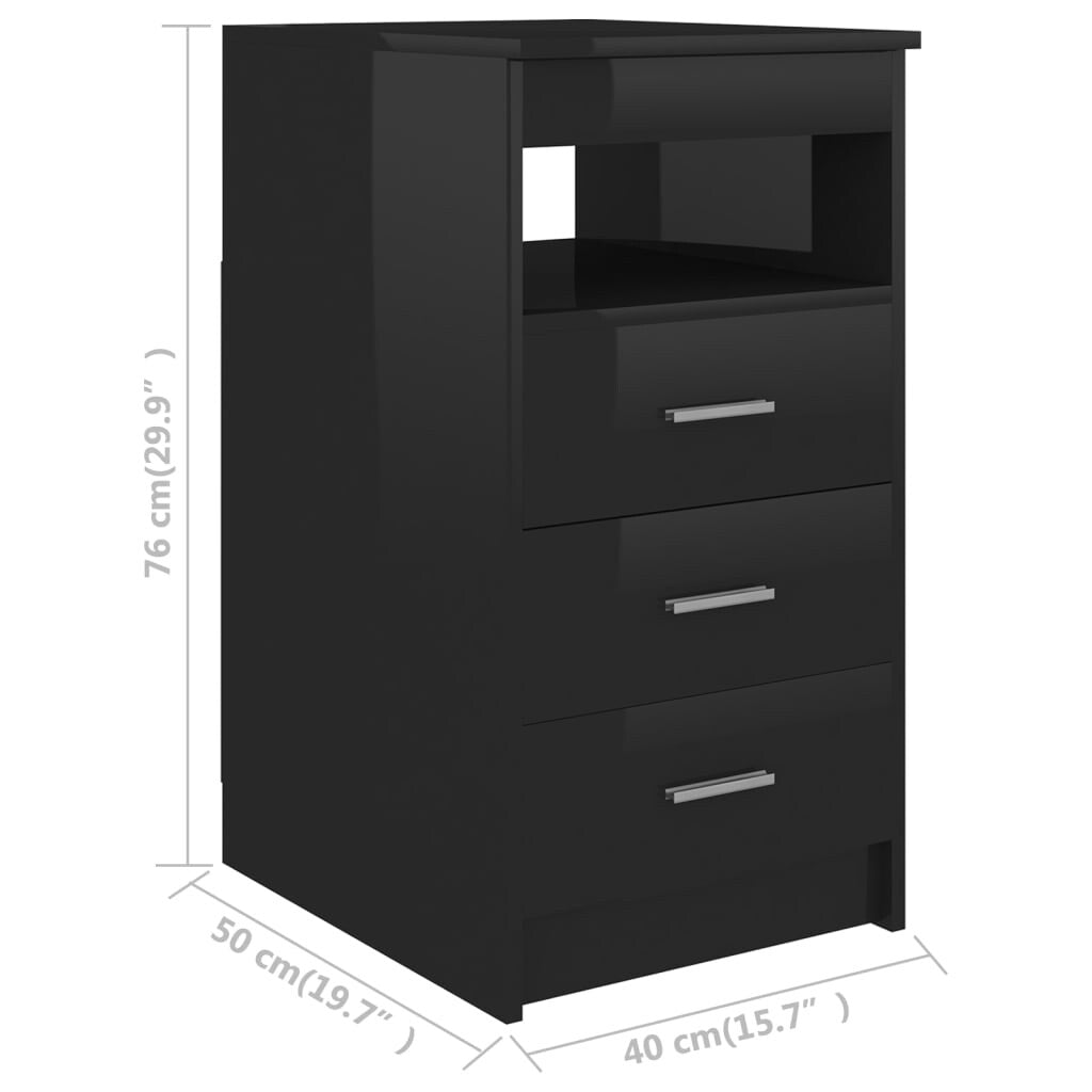 Drawer Cabinet High Gloss Black 15.7"x19.7"x29.9" Engineered Wood