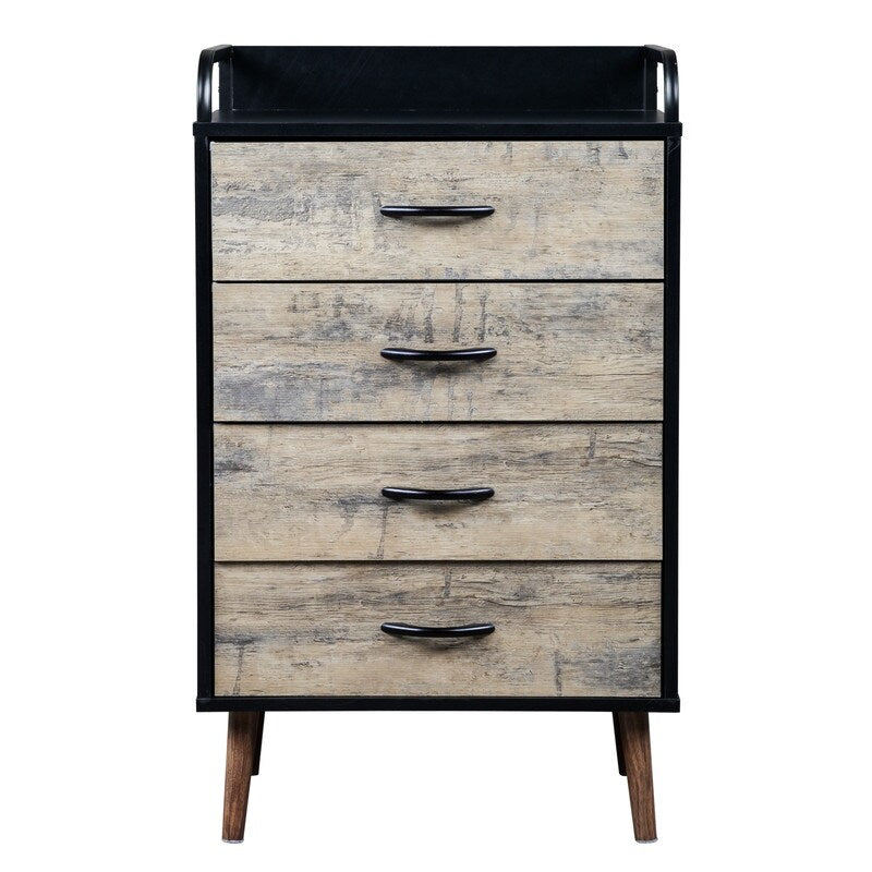 Drawer Dresser 4 Drawers Storage Dresser with Fabric Foldable Drawers, Gray and Black