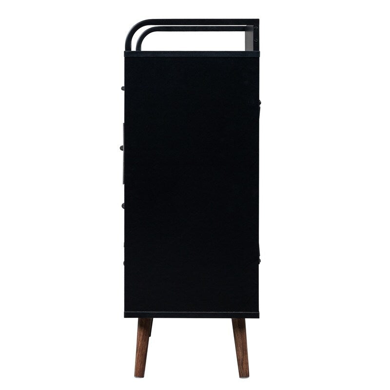 Drawer Dresser 4 Drawers Storage Dresser with Fabric Foldable Drawers, Gray and Black