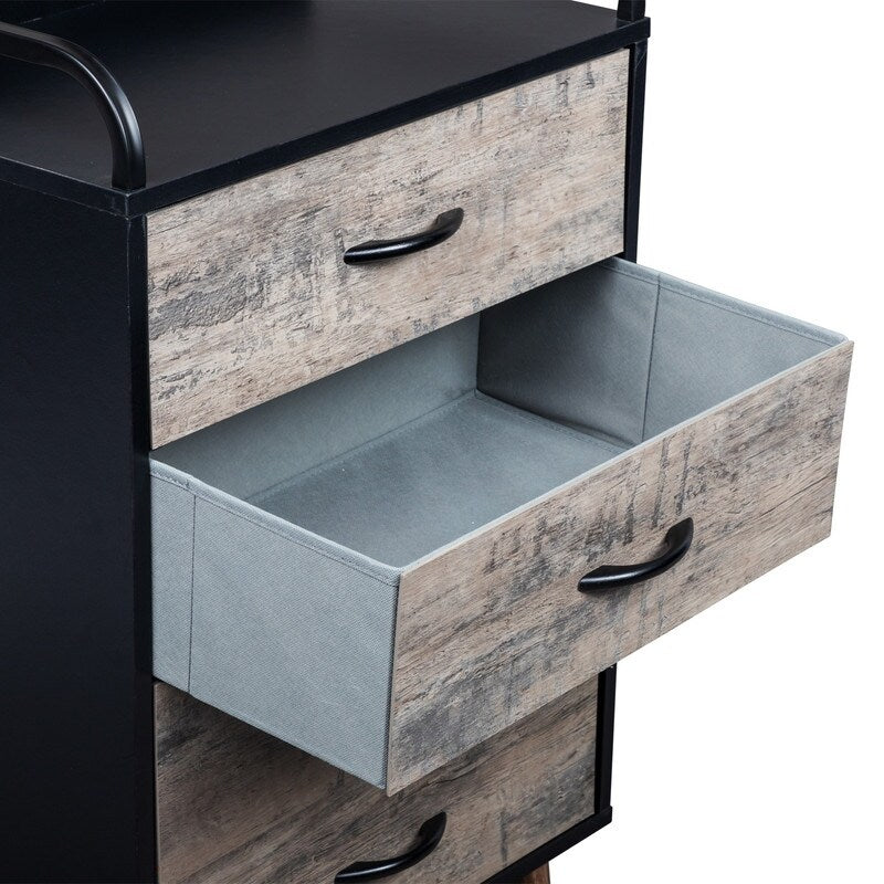 Drawer Dresser 4 Drawers Storage Dresser with Fabric Foldable Drawers, Gray and Black