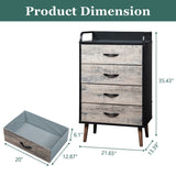 Drawer Dresser 4 Drawers Storage Dresser with Fabric Foldable Drawers, Gray and Black
