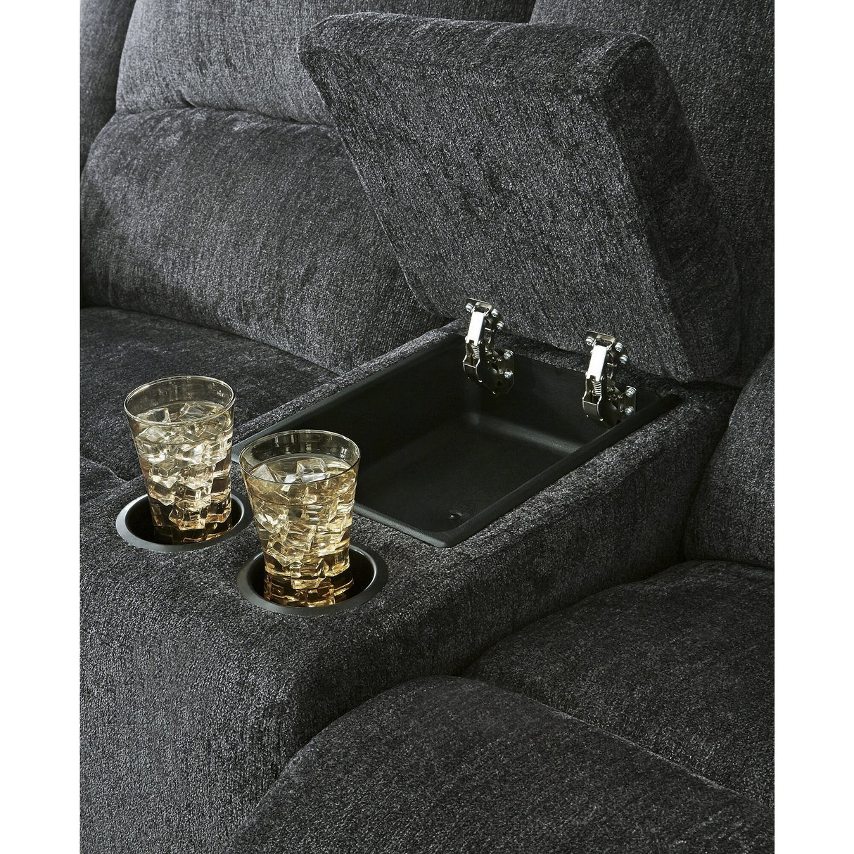 Draycoll Contemporary Double Reclining Loveseat w/Console, Slate - Medium