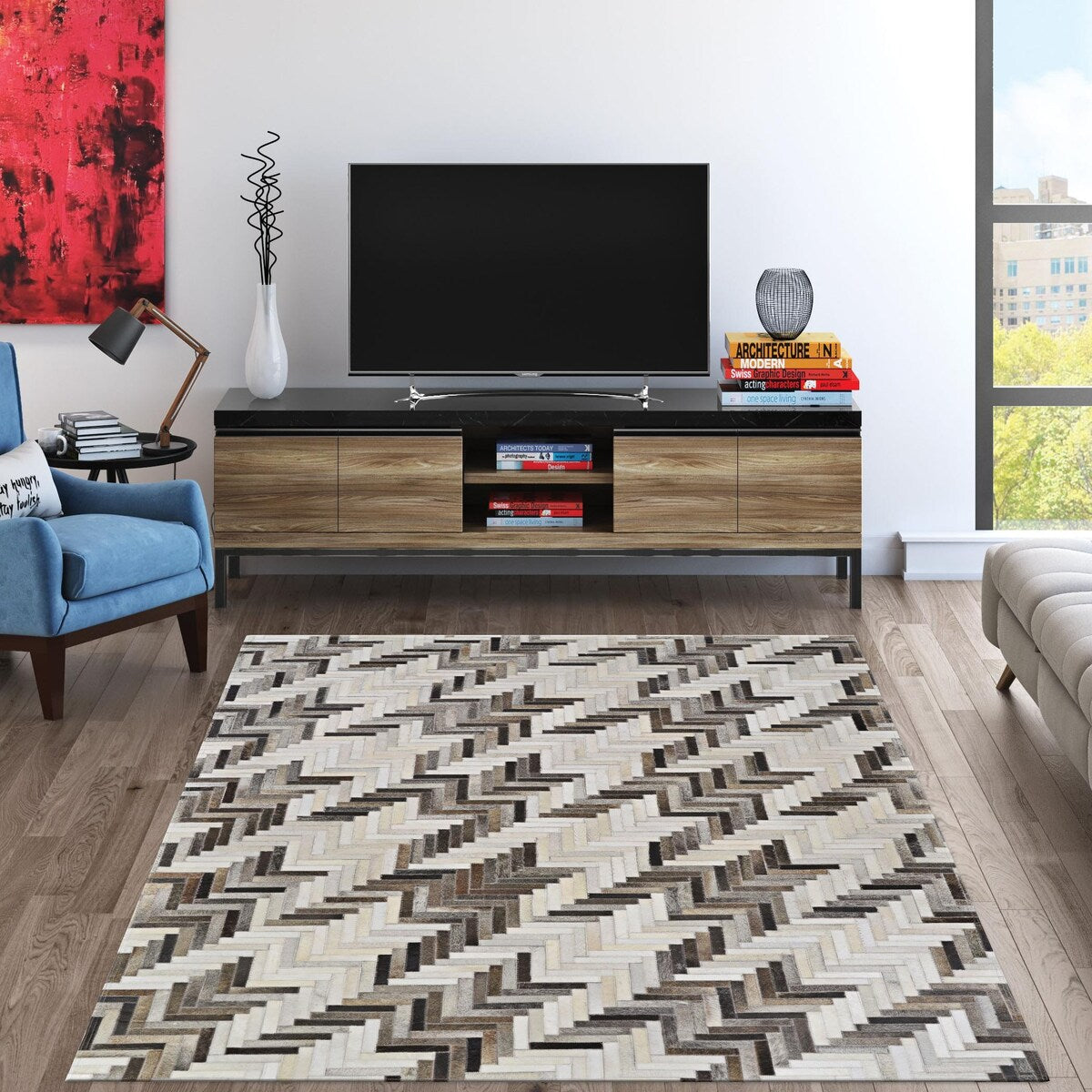 Dream Decor Rugs Vail Cascade Ivory Brown Geometric Handmade Area Rug