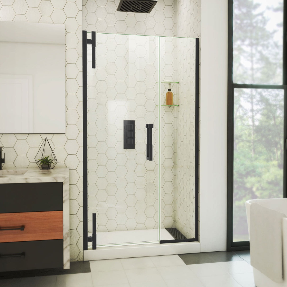 DreamLine Ascend 42 1/2-43 1/2 in. W x 72 in. H Frameless Pivot Shower Door in Satin Black