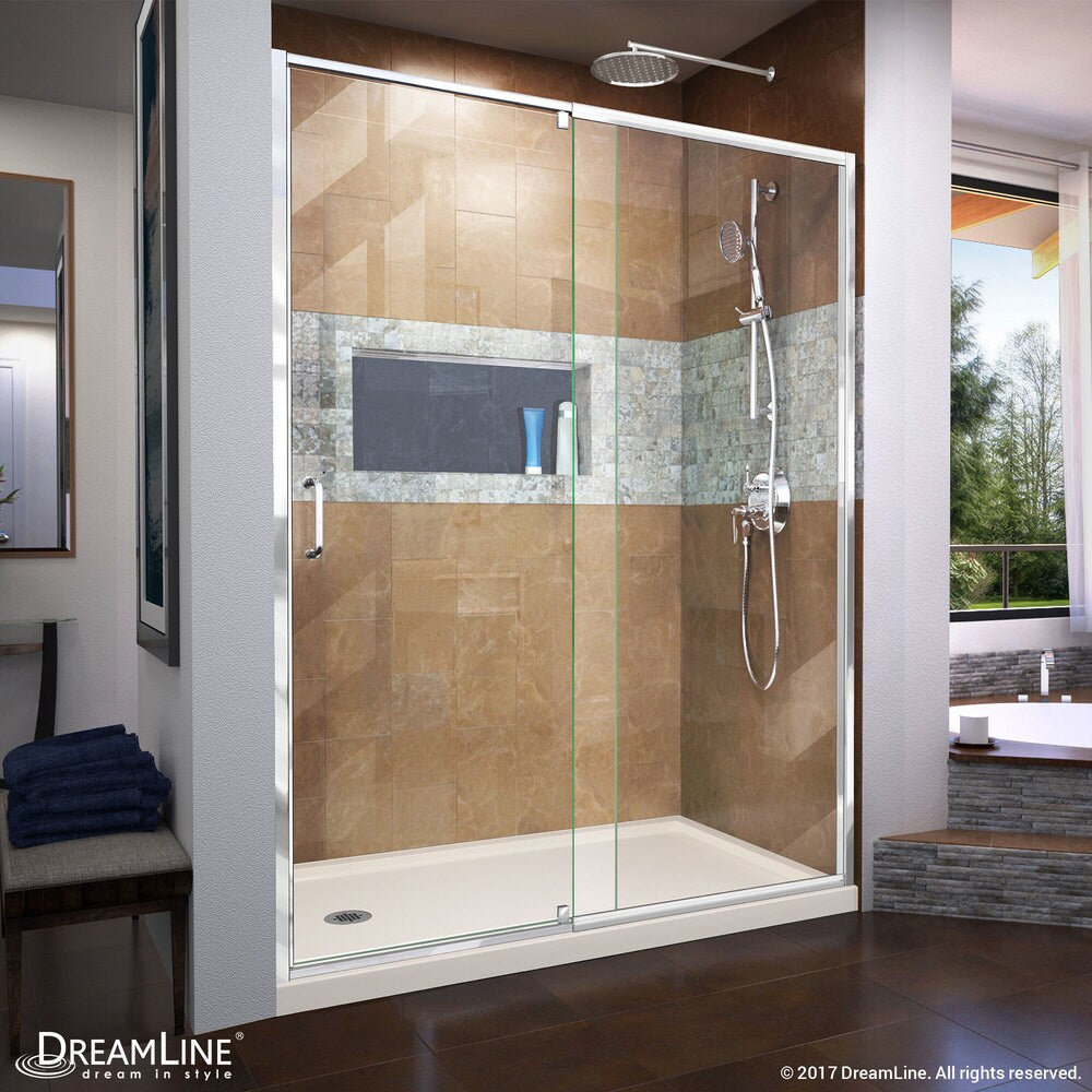 DreamLine Flex 30 in. D x 60 in. W x 74 3/4 in. H Pivot Shower Door and Shower Base Kit - 30" x 60" - 30" x 60"