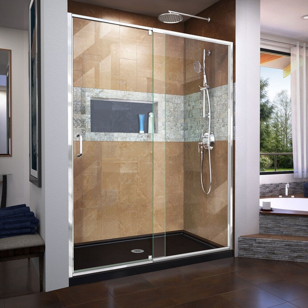 DreamLine Flex 30 in. D x 60 in. W x 74 3/4 in. H Pivot Shower Door and Shower Base Kit - 30" x 60" - 30" x 60"