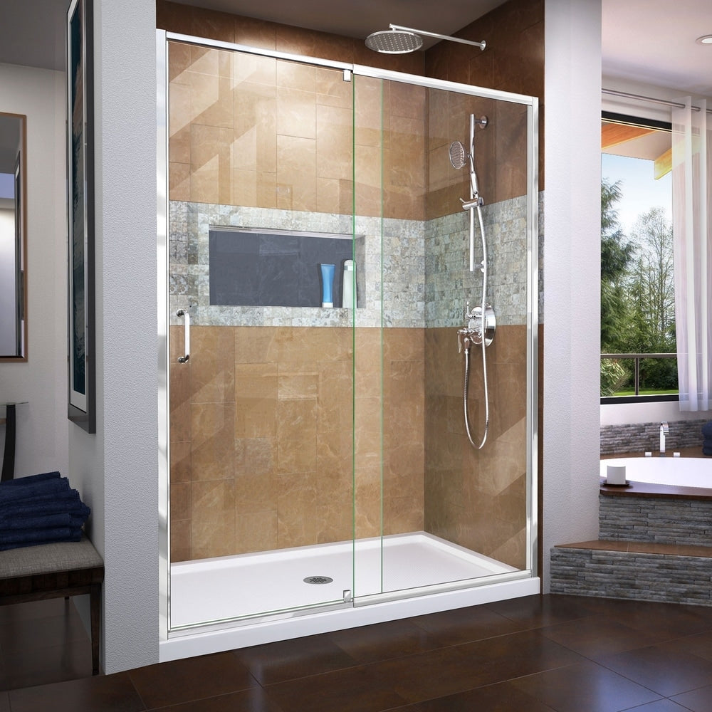 DreamLine Flex 30 in. D x 60 in. W x 74 3/4 in. H Pivot Shower Door and Shower Base Kit - 30" x 60" - 30" x 60"