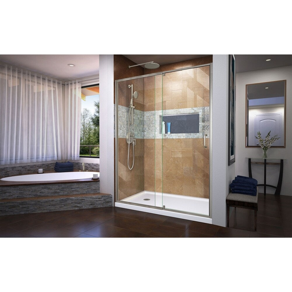 DreamLine Flex 30 in. D x 60 in. W x 74 3/4 in. H Pivot Shower Door and Shower Base Kit - 30" x 60" - 30" x 60"