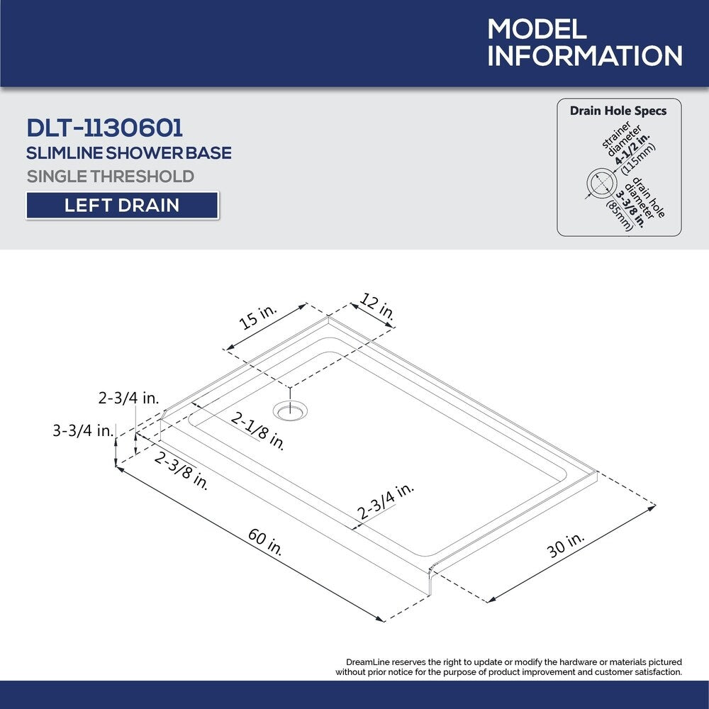 DreamLine Flex 30 in. D x 60 in. W x 74 3/4 in. H Pivot Shower Door and Shower Base Kit - 30" x 60" - 30" x 60"