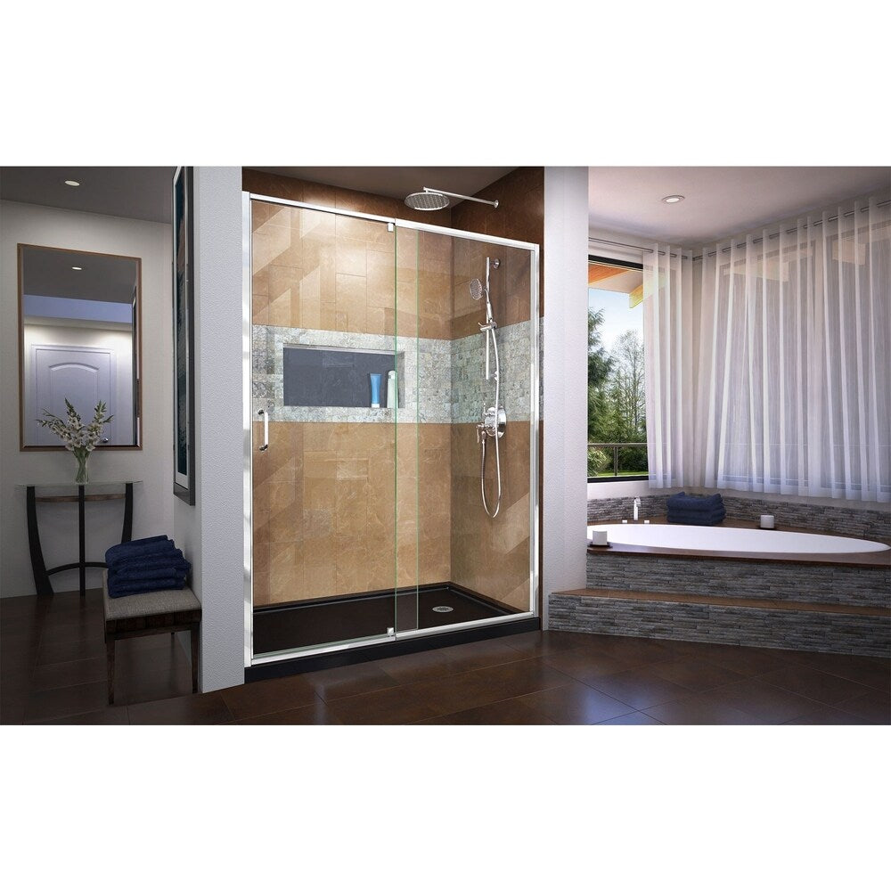 DreamLine Flex 30 in. D x 60 in. W x 74 3/4 in. H Pivot Shower Door and Shower Base Kit - 30" x 60" - 30" x 60"