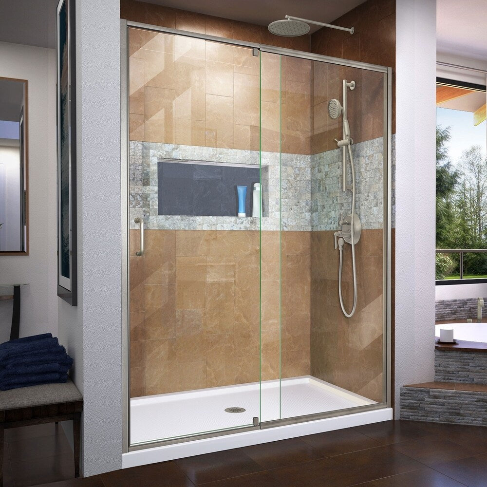 DreamLine Flex 30 in. D x 60 in. W x 74 3/4 in. H Pivot Shower Door and Shower Base Kit - 30" x 60" - 30" x 60"