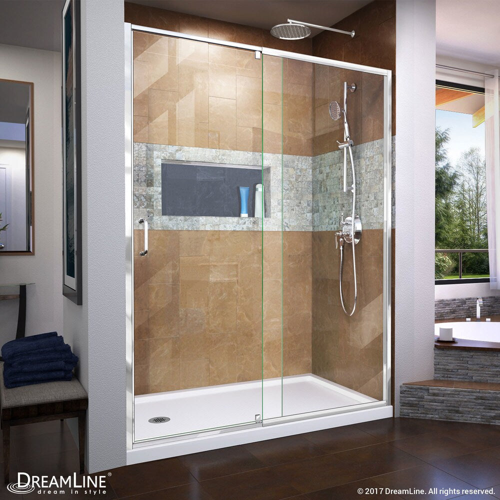 DreamLine Flex 30 in. D x 60 in. W x 74 3/4 in. H Pivot Shower Door and Shower Base Kit - 30" x 60" - 30" x 60"