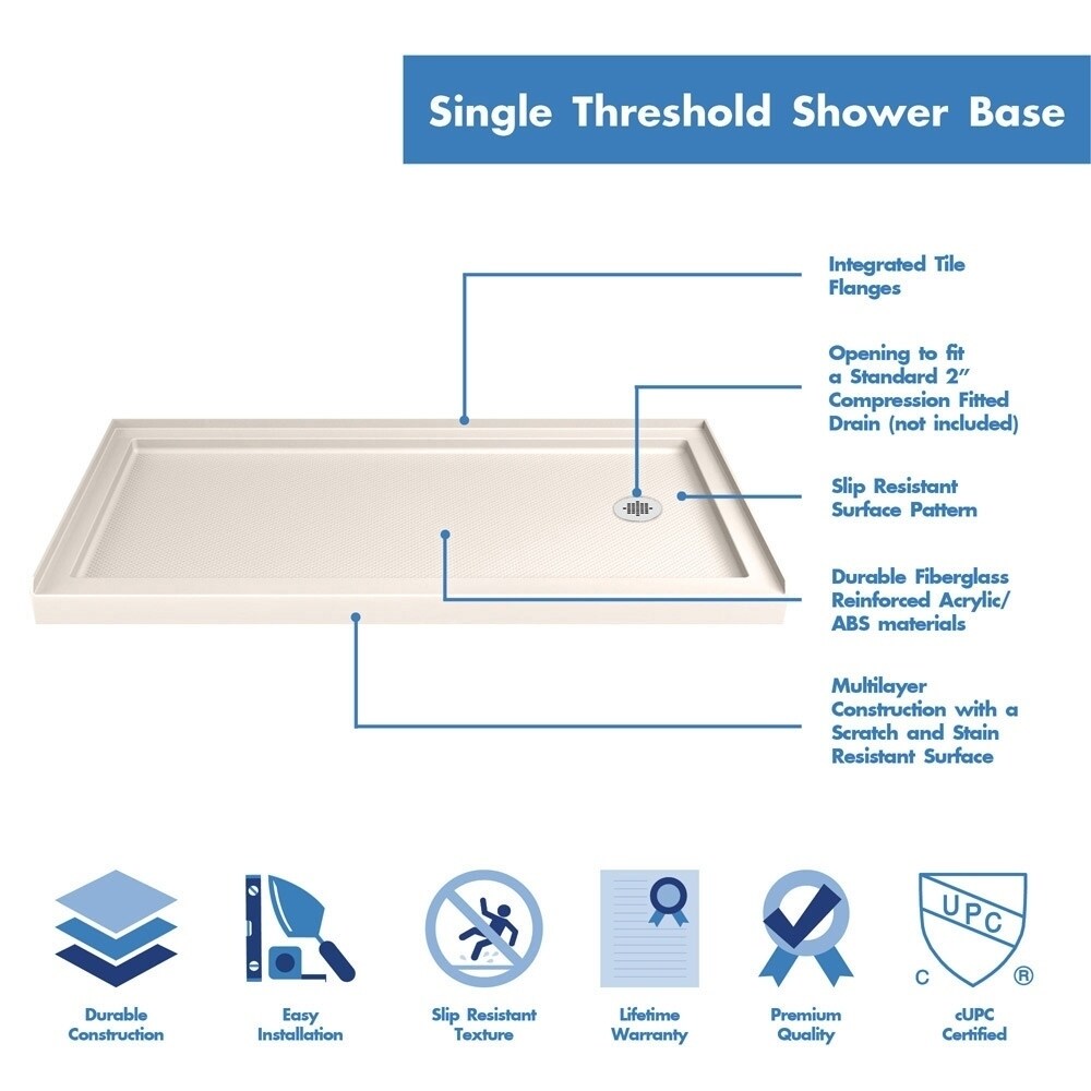 DreamLine Flex 30 in. D x 60 in. W x 74 3/4 in. H Pivot Shower Door and Shower Base Kit - 30" x 60" - 30" x 60"