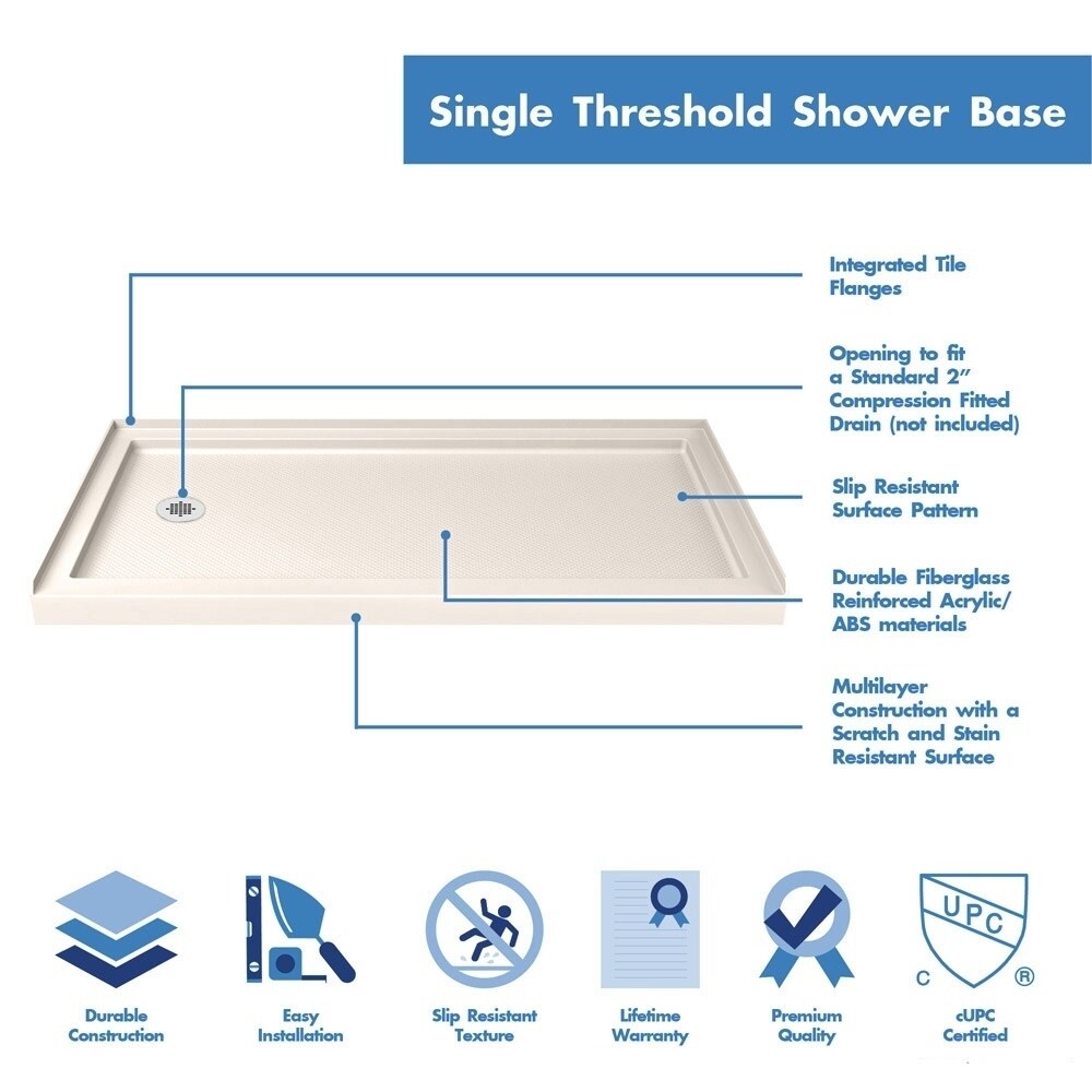 DreamLine Flex 30 in. D x 60 in. W x 74 3/4 in. H Pivot Shower Door and Shower Base Kit - 30" x 60" - 30" x 60"