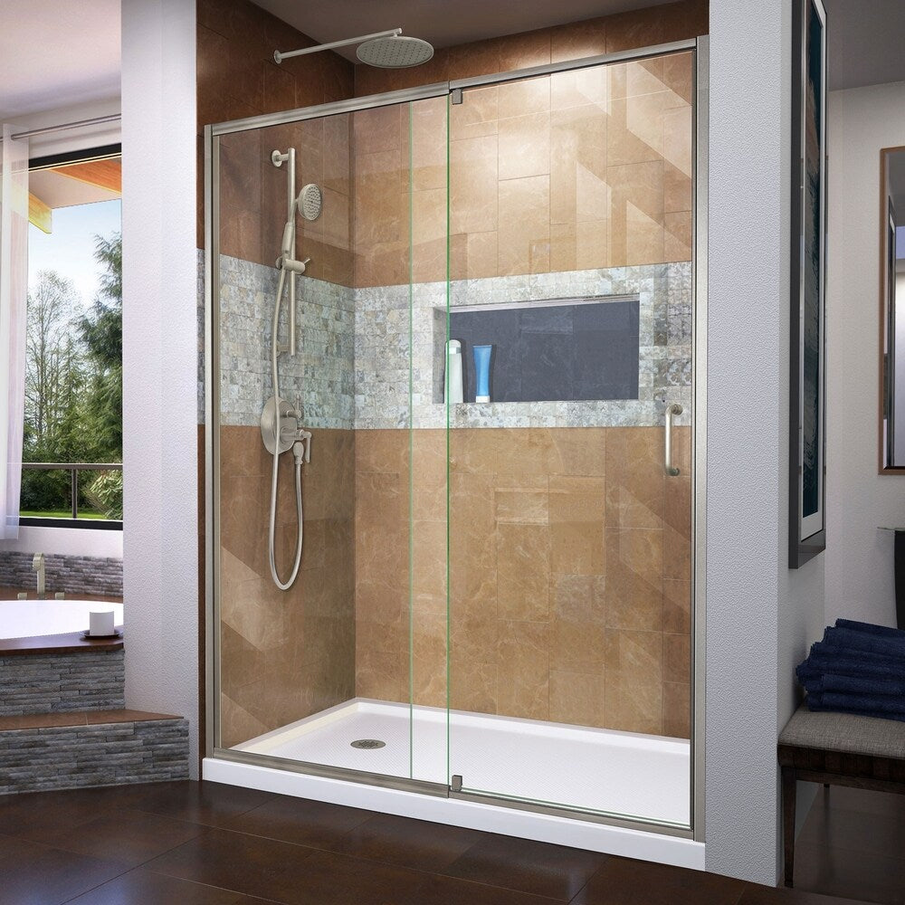 DreamLine Flex 30 in. D x 60 in. W x 74 3/4 in. H Pivot Shower Door and Shower Base Kit - 30" x 60" - 30" x 60"