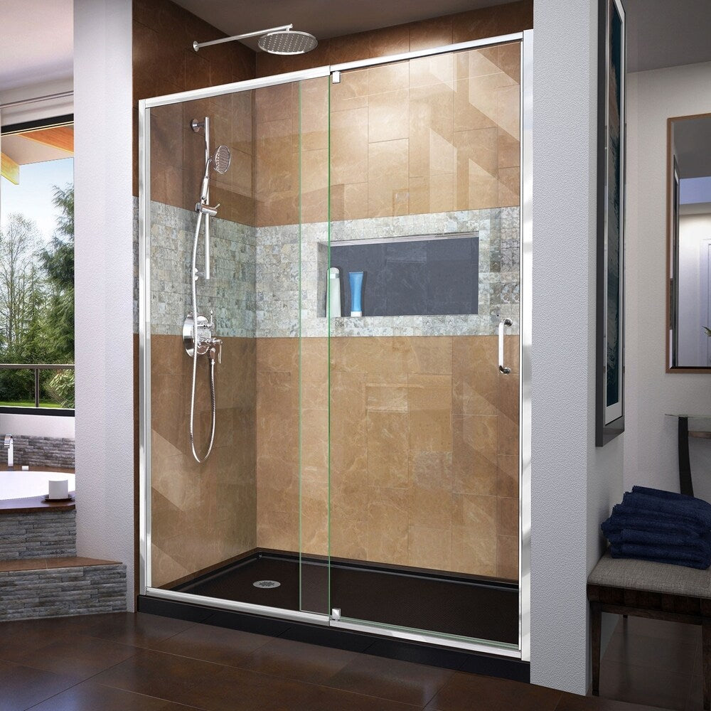 DreamLine Flex 30 in. D x 60 in. W x 74 3/4 in. H Pivot Shower Door and Shower Base Kit - 30" x 60" - 30" x 60"