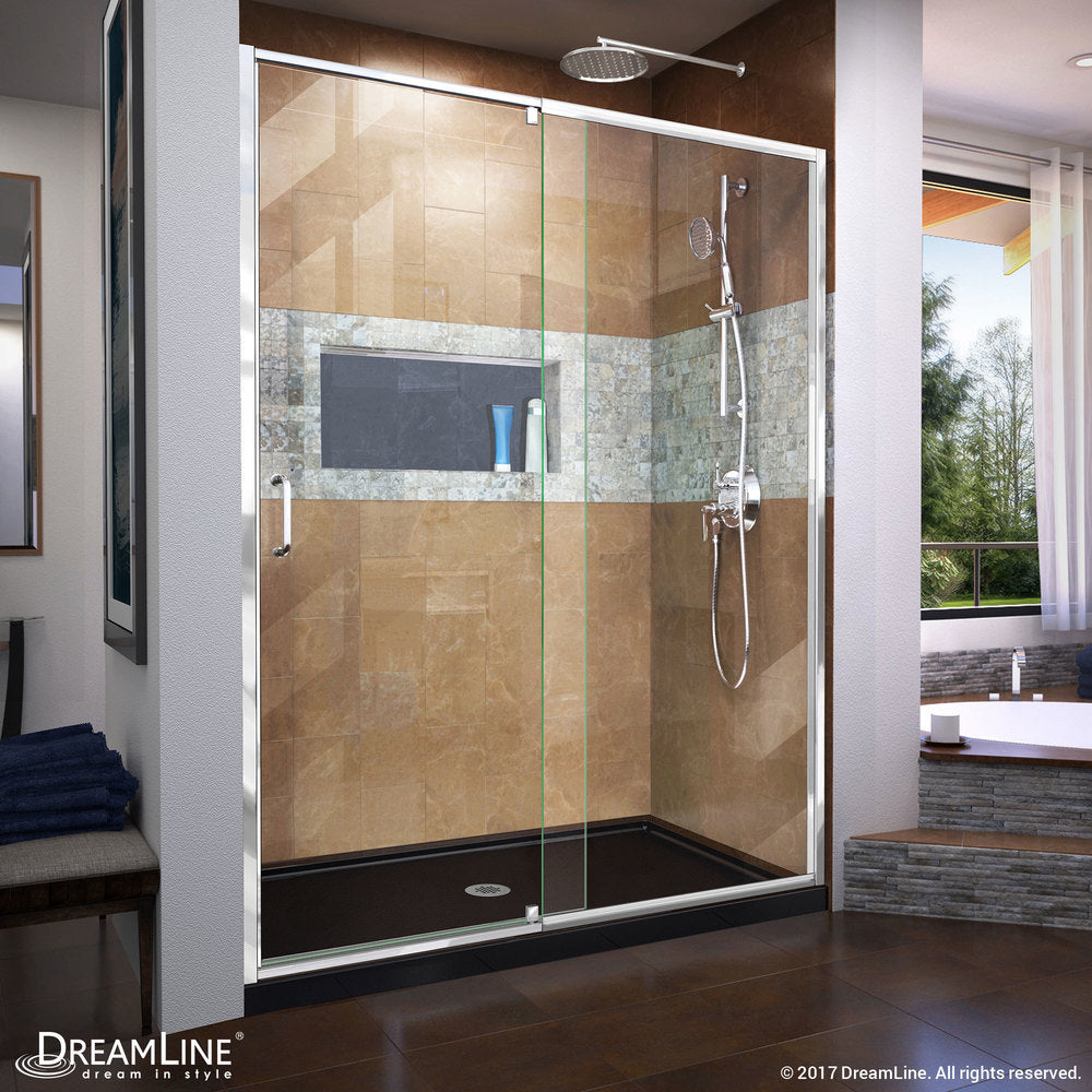 DreamLine Flex 30 in. D x 60 in. W x 74 3/4 in. H Pivot Shower Door and Shower Base Kit - 30" x 60" - 30" x 60"