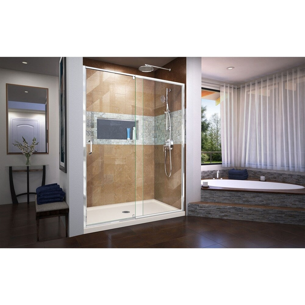 DreamLine Flex 30 in. D x 60 in. W x 74 3/4 in. H Pivot Shower Door and Shower Base Kit - 30" x 60" - 30" x 60"