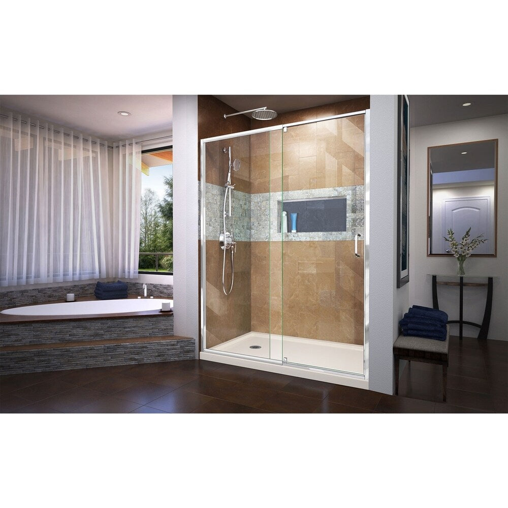 DreamLine Flex 30 in. D x 60 in. W x 74 3/4 in. H Pivot Shower Door and Shower Base Kit - 30" x 60" - 30" x 60"