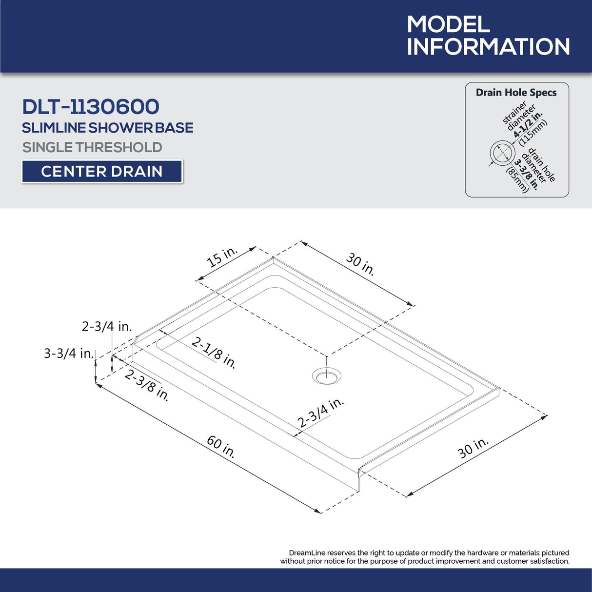 DreamLine Flex 30 in. D x 60 in. W x 76 3/4 in. H Pivot Shower Door, Shower Base and Backwall Kit - 30" x 60" - 30" x 60"