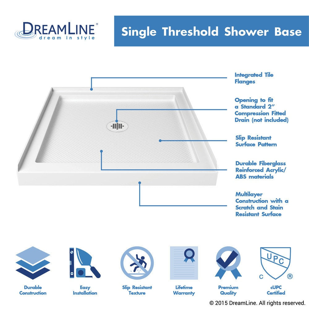 DreamLine Flex 32 in. D x 32 in. W x 74 3/4 in. H Pivot Shower Door and Shower Base Kit - 32" x 32"