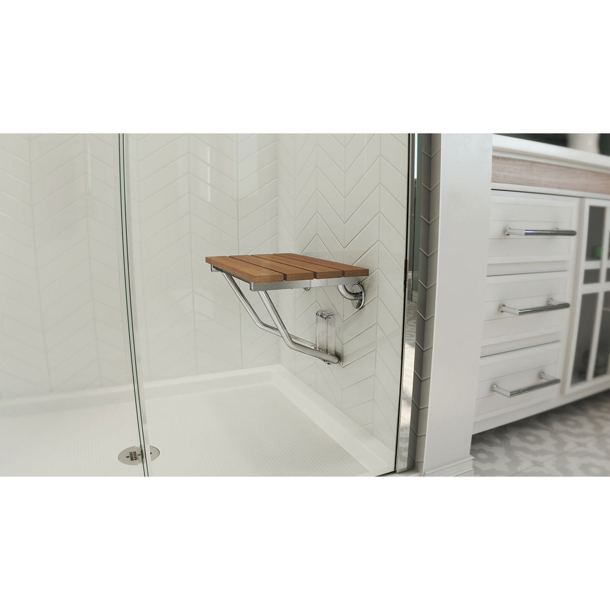 DreamLine Folding Shower Seat, Natural Teak Wood - Brown/Cherry - 12.88" x 15"