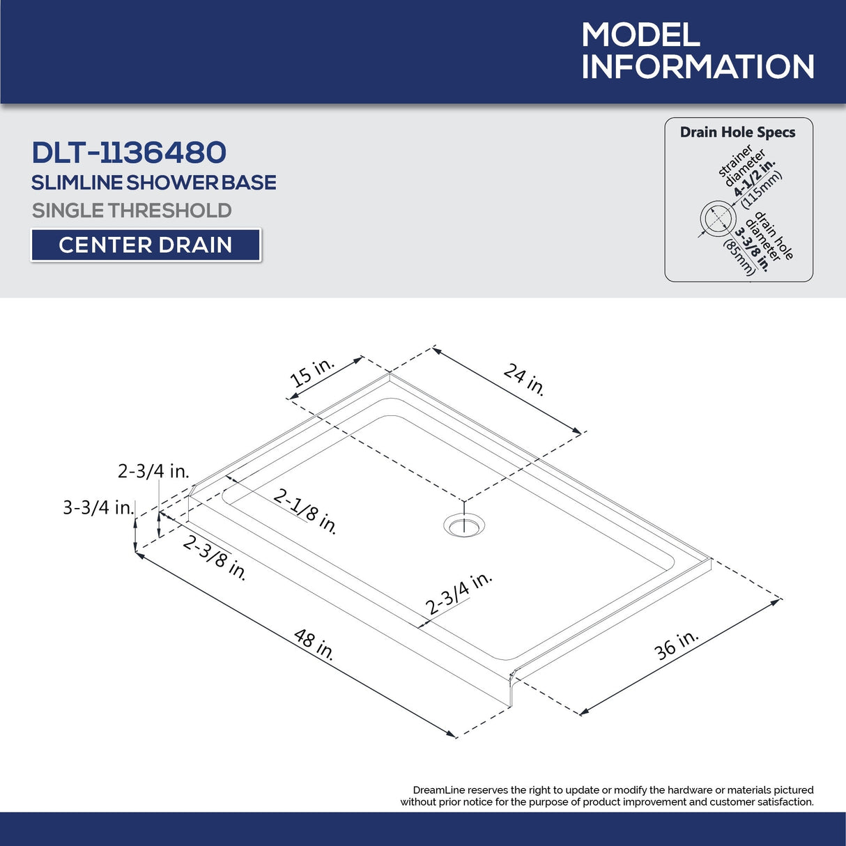 DreamLine Infinity-Z 36 in. D x 48 in. W x 76 3/4 in. H Sliding Shower Door, Shower Base and Backwall Kit