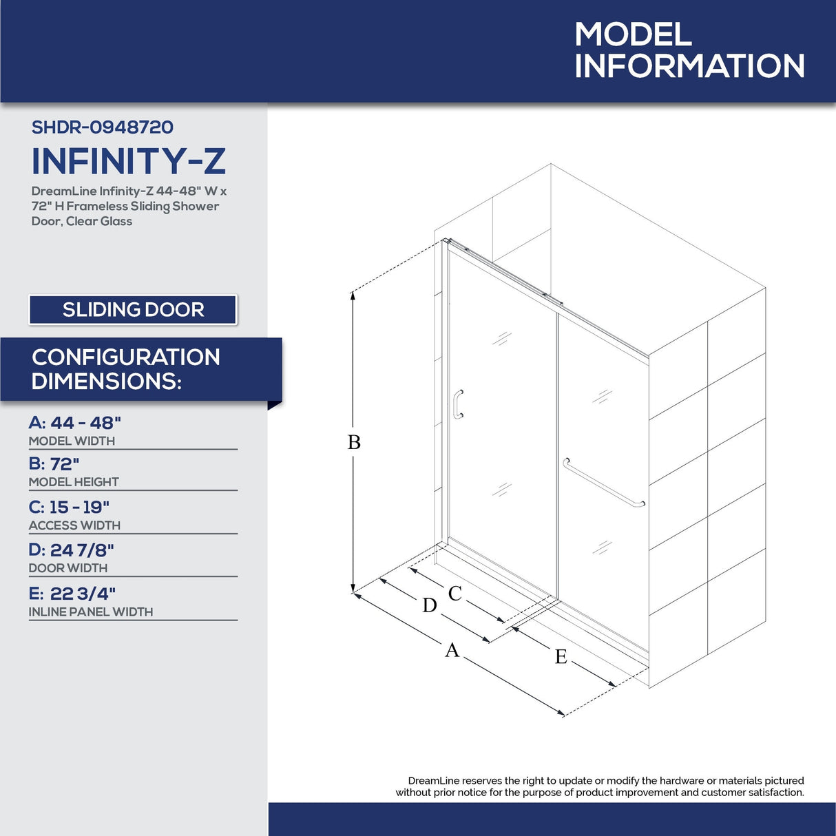 DreamLine Infinity-Z 36 in. D x 48 in. W x 76 3/4 in. H Sliding Shower Door, Shower Base and Backwall Kit