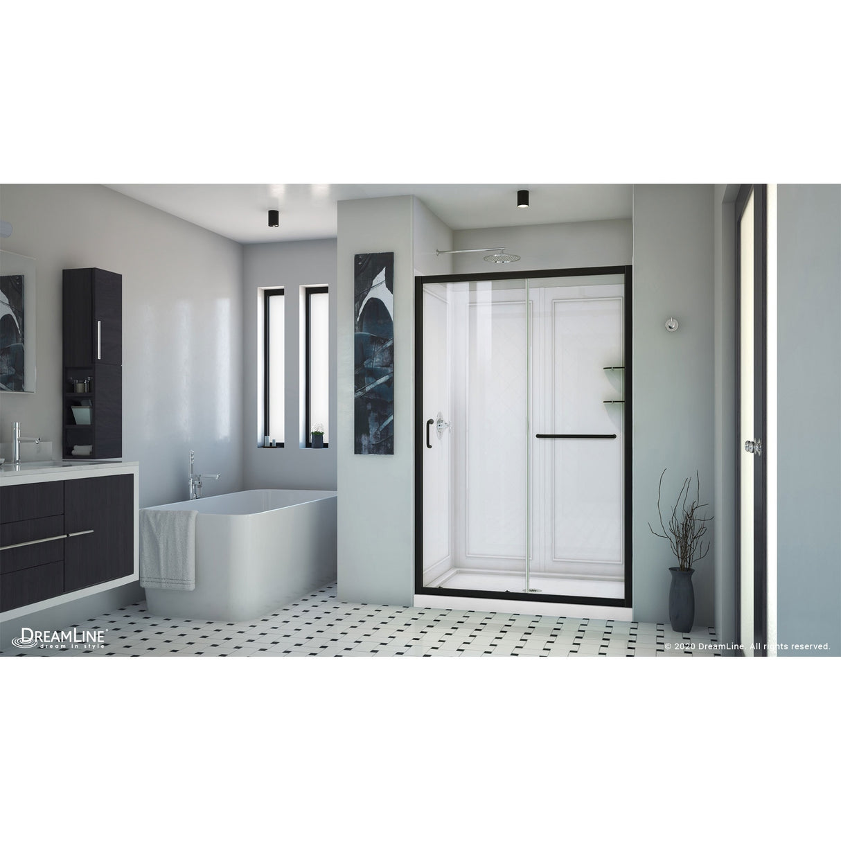 DreamLine Infinity-Z 36 in. D x 48 in. W x 76 3/4 in. H Sliding Shower Door, Shower Base and Backwall Kit