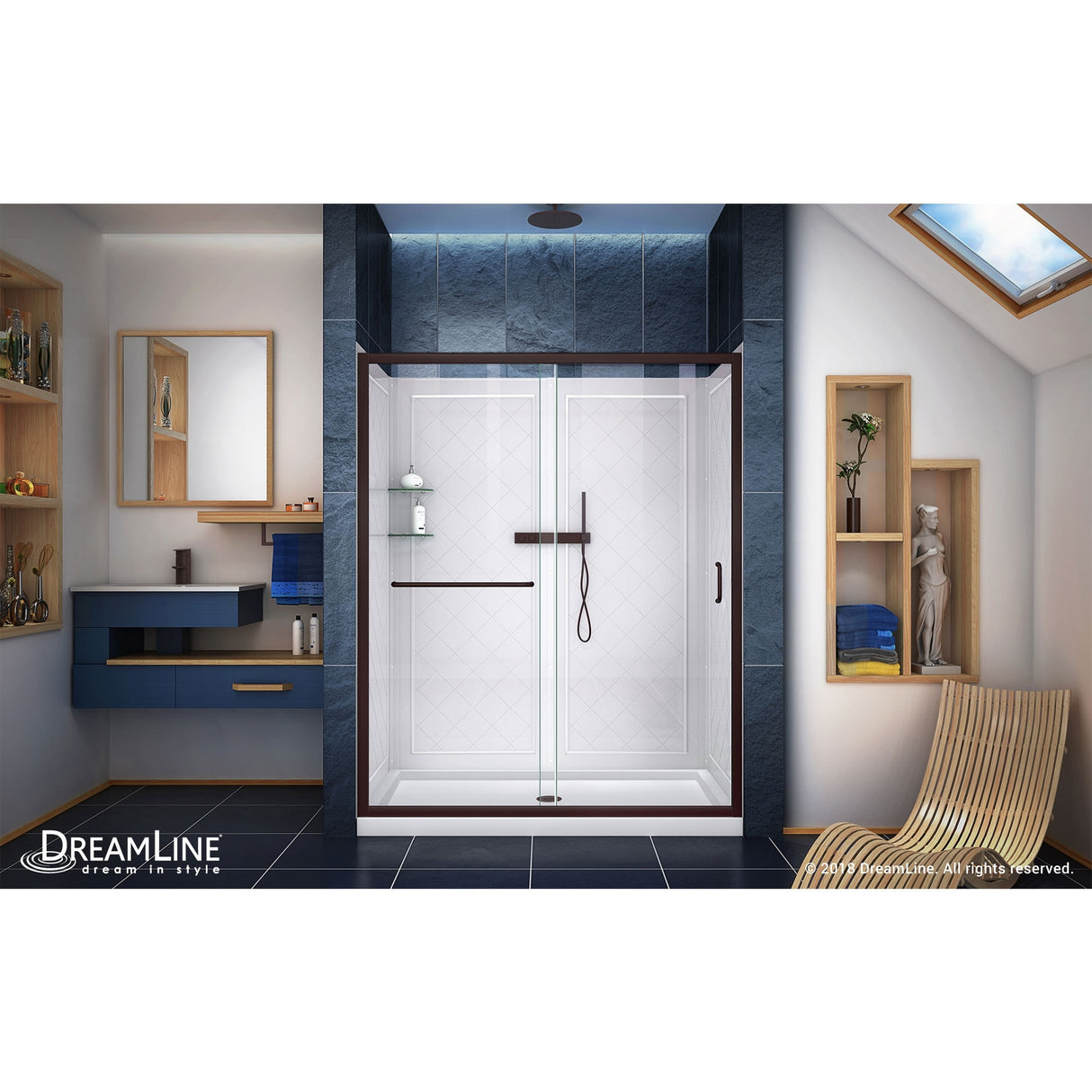 DreamLine Infinity-Z 36 in. D x 48 in. W x 76 3/4 in. H Sliding Shower Door, Shower Base and Backwall Kit