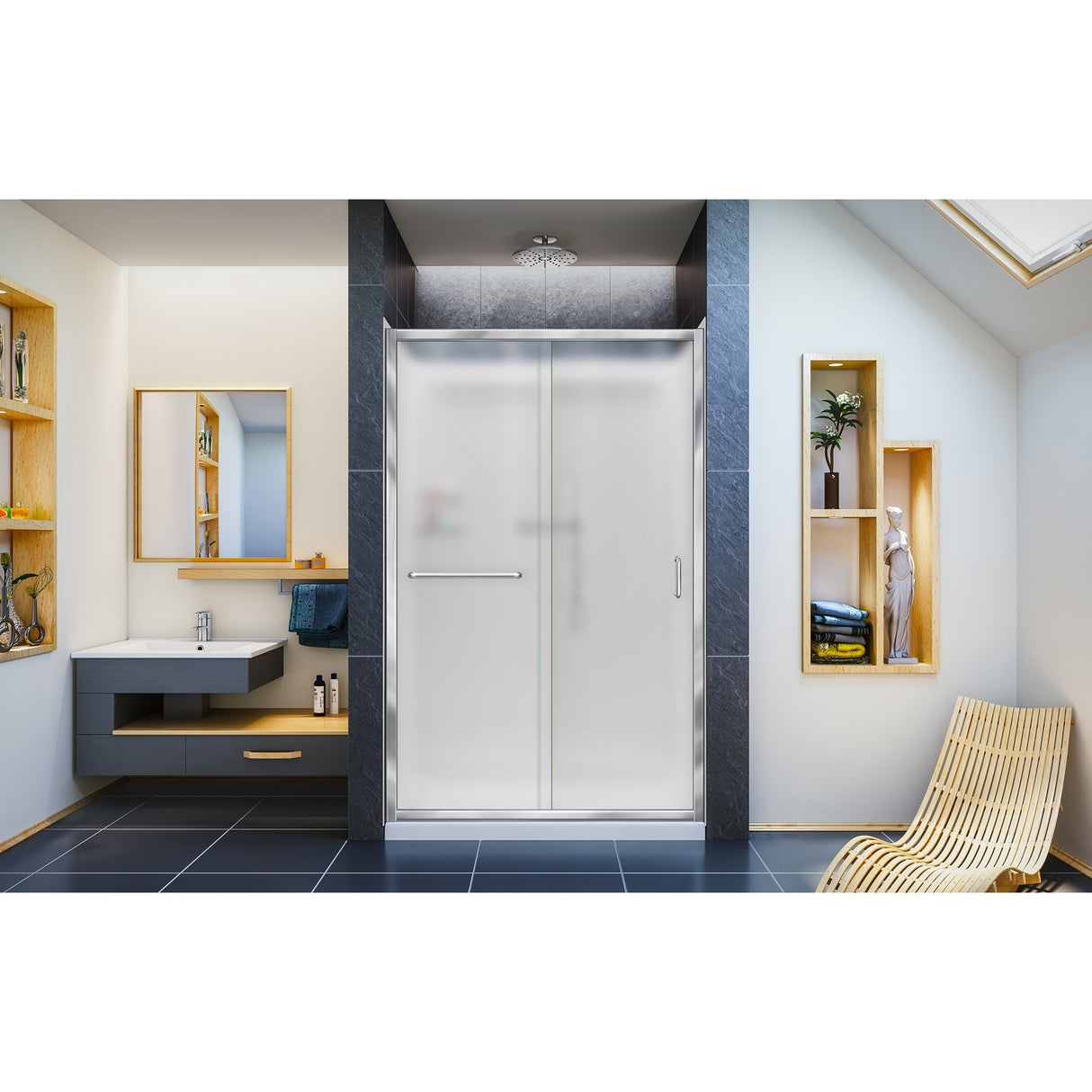 DreamLine Infinity-Z 36 in. D x 48 in. W x 76 3/4 in. H Sliding Shower Door, Shower Base and Backwall Kit