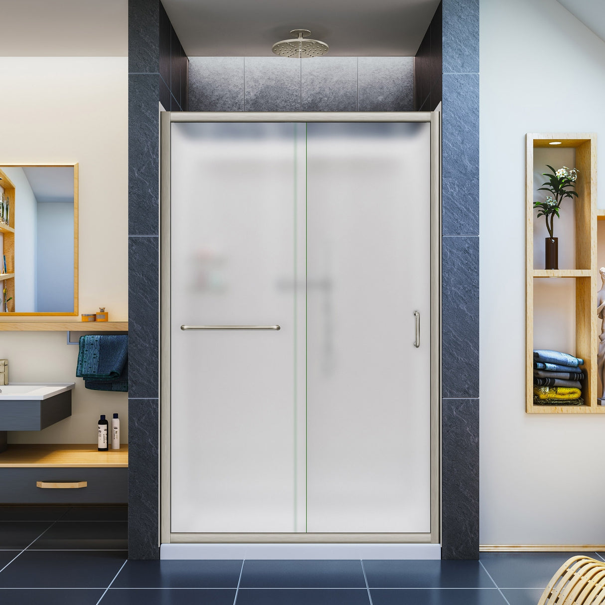 DreamLine Infinity-Z 36 in. D x 48 in. W x 76 3/4 in. H Sliding Shower Door, Shower Base and Backwall Kit
