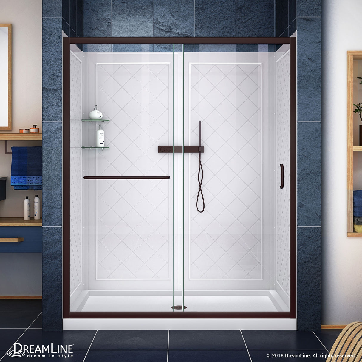 DreamLine Infinity-Z 36 in. D x 48 in. W x 76 3/4 in. H Sliding Shower Door, Shower Base and Backwall Kit