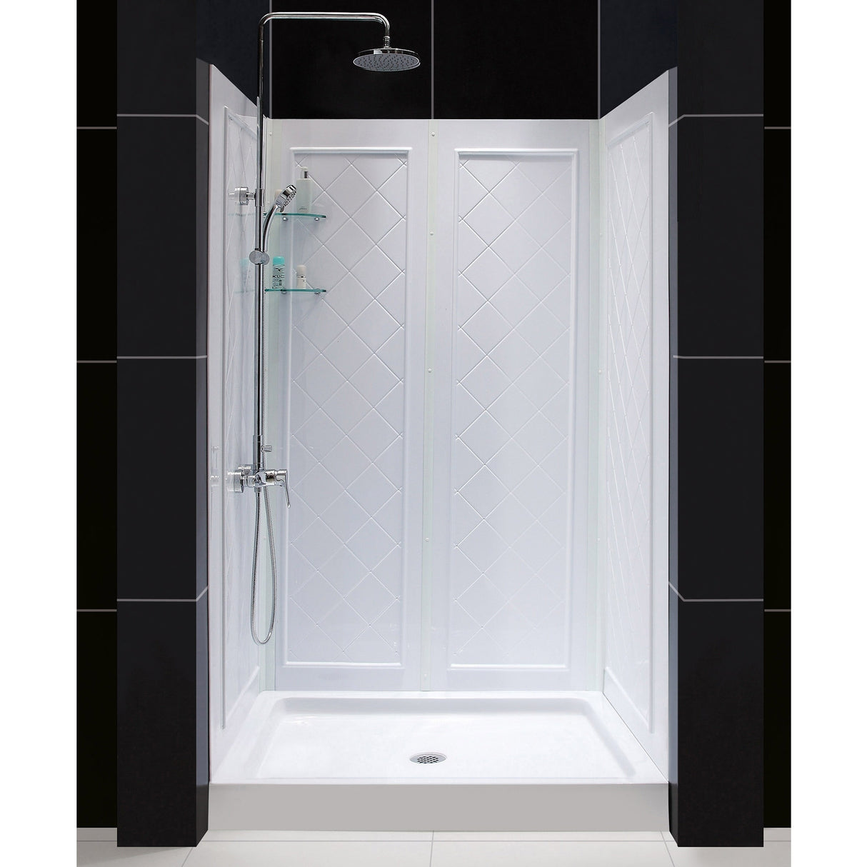 DreamLine Infinity-Z 36 in. D x 48 in. W x 76 3/4 in. H Sliding Shower Door, Shower Base and Backwall Kit