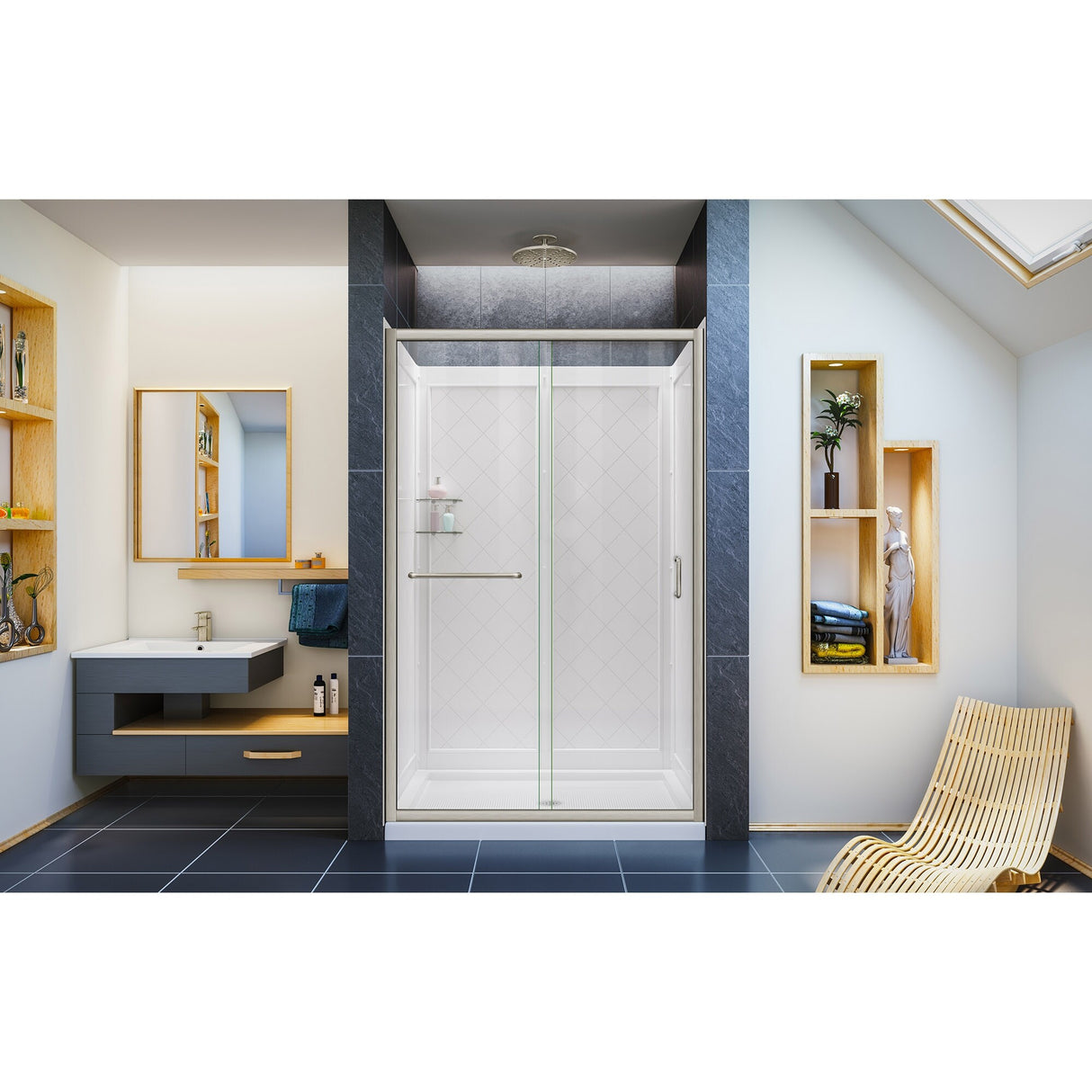 DreamLine Infinity-Z 36 in. D x 48 in. W x 76 3/4 in. H Sliding Shower Door, Shower Base and Backwall Kit