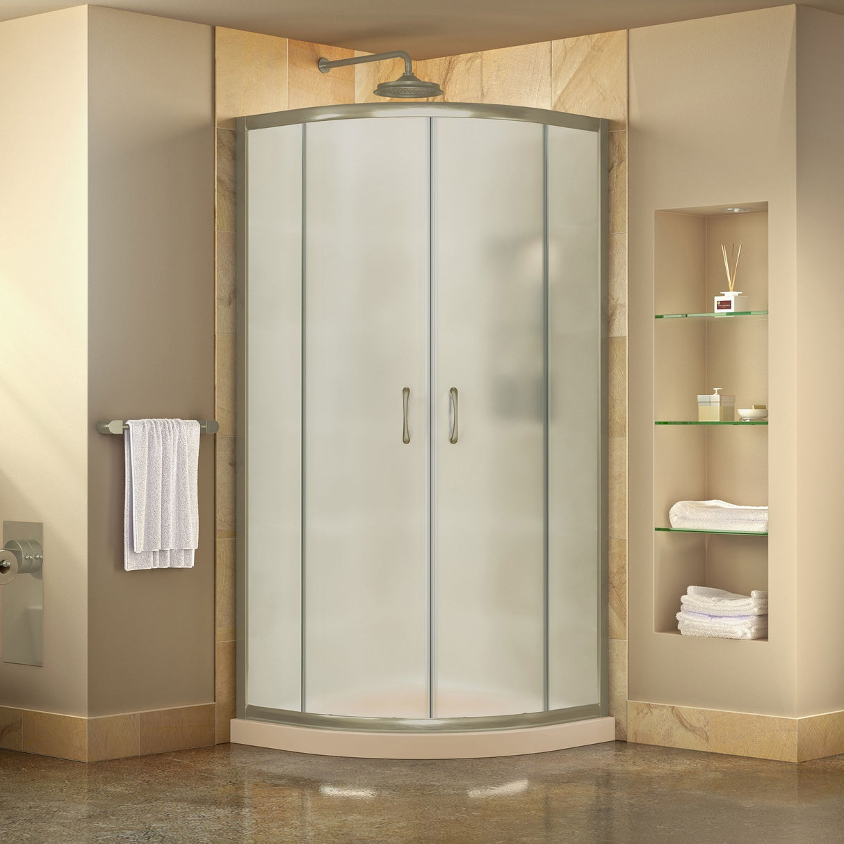 DreamLine Prime 36 in. x 36 in. x 74 3/4 in. Sliding Shower Enclosure and Shower Base Kit - 36" x 36" - 36" x 36"