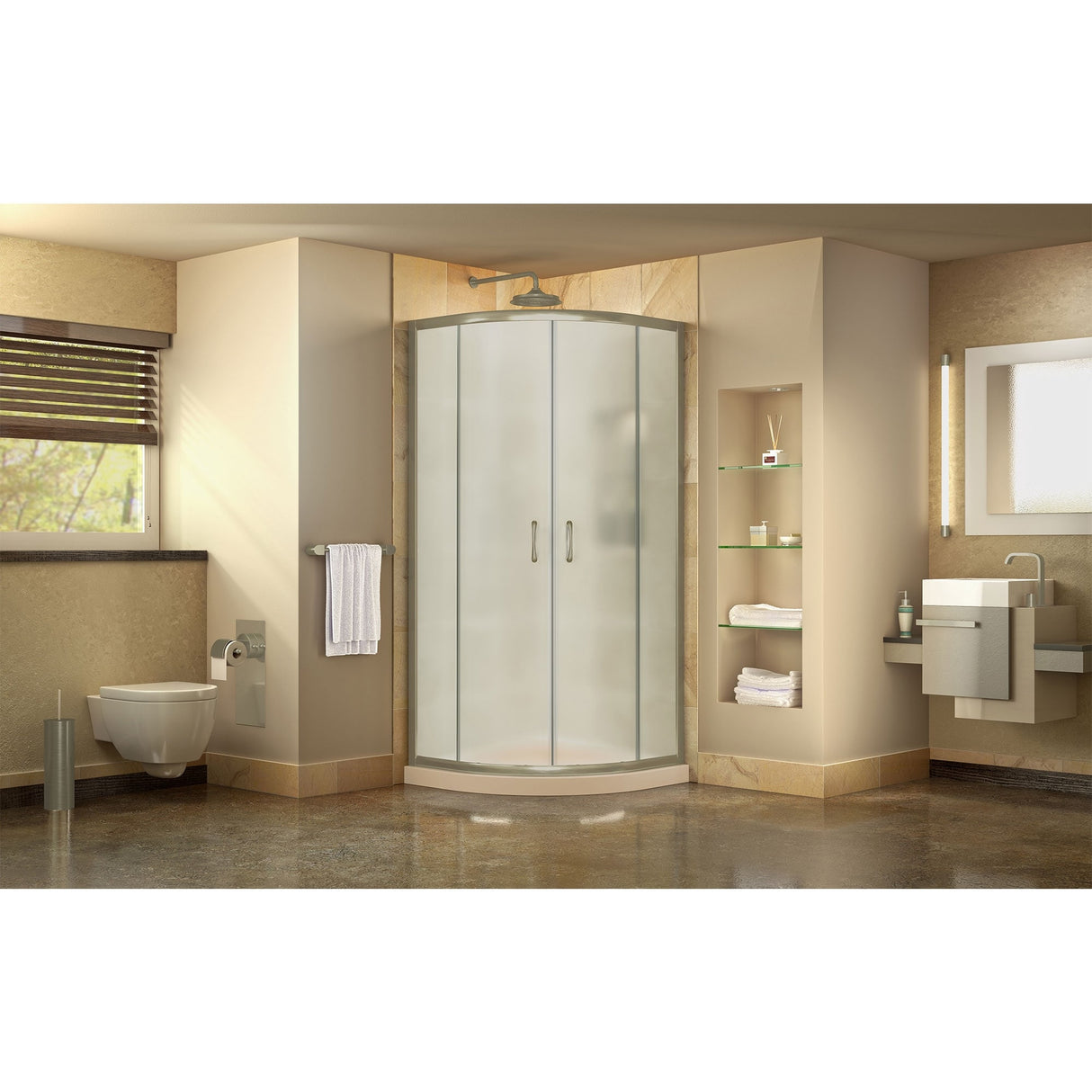 DreamLine Prime 36 in. x 36 in. x 74 3/4 in. Sliding Shower Enclosure and Shower Base Kit - 36" x 36" - 36" x 36"