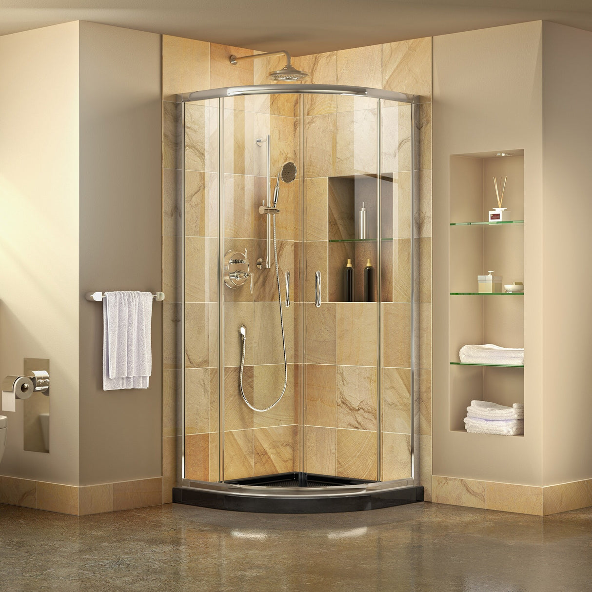 DreamLine Prime 36 in. x 36 in. x 74 3/4 in. Sliding Shower Enclosure and Shower Base Kit - 36" x 36" - 36" x 36"