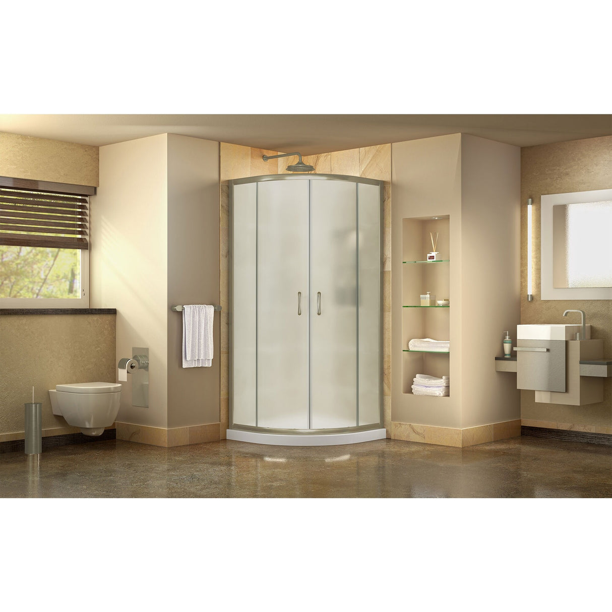DreamLine Prime 36 in. x 36 in. x 74 3/4 in. Sliding Shower Enclosure and Shower Base Kit - 36" x 36" - 36" x 36"