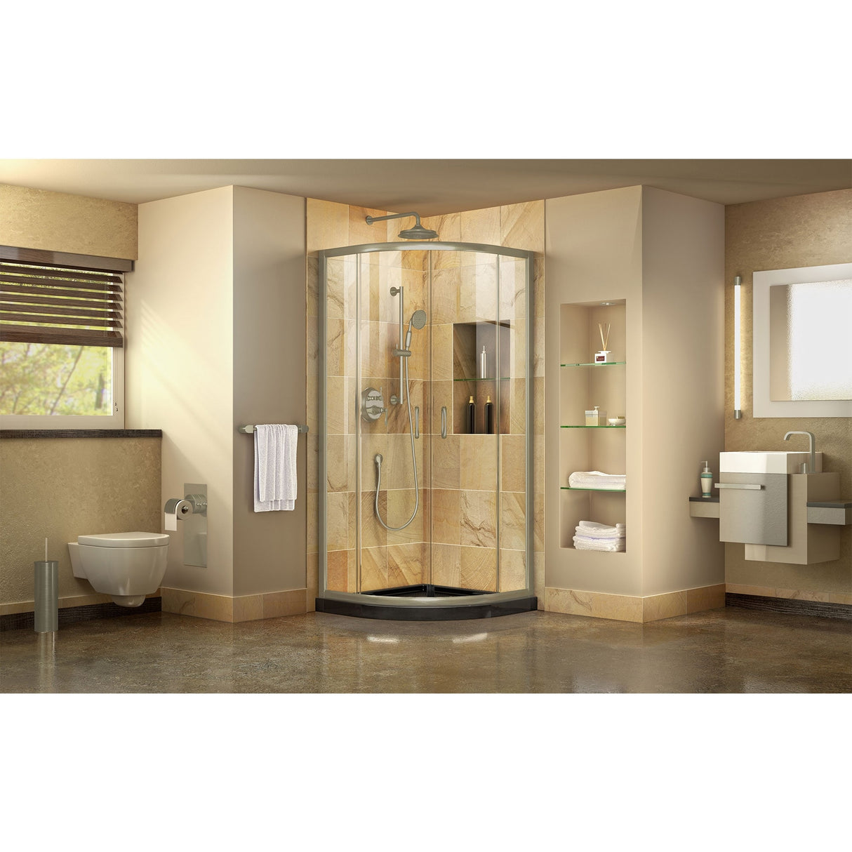 DreamLine Prime 36 in. x 36 in. x 74 3/4 in. Sliding Shower Enclosure and Shower Base Kit - 36" x 36" - 36" x 36"