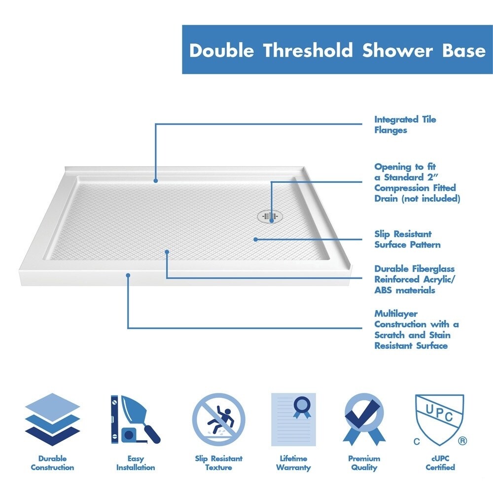 DreamLine SlimLine 36 in. D x 48 in. W x 2 3/4 in. H Double Threshold Shower Base