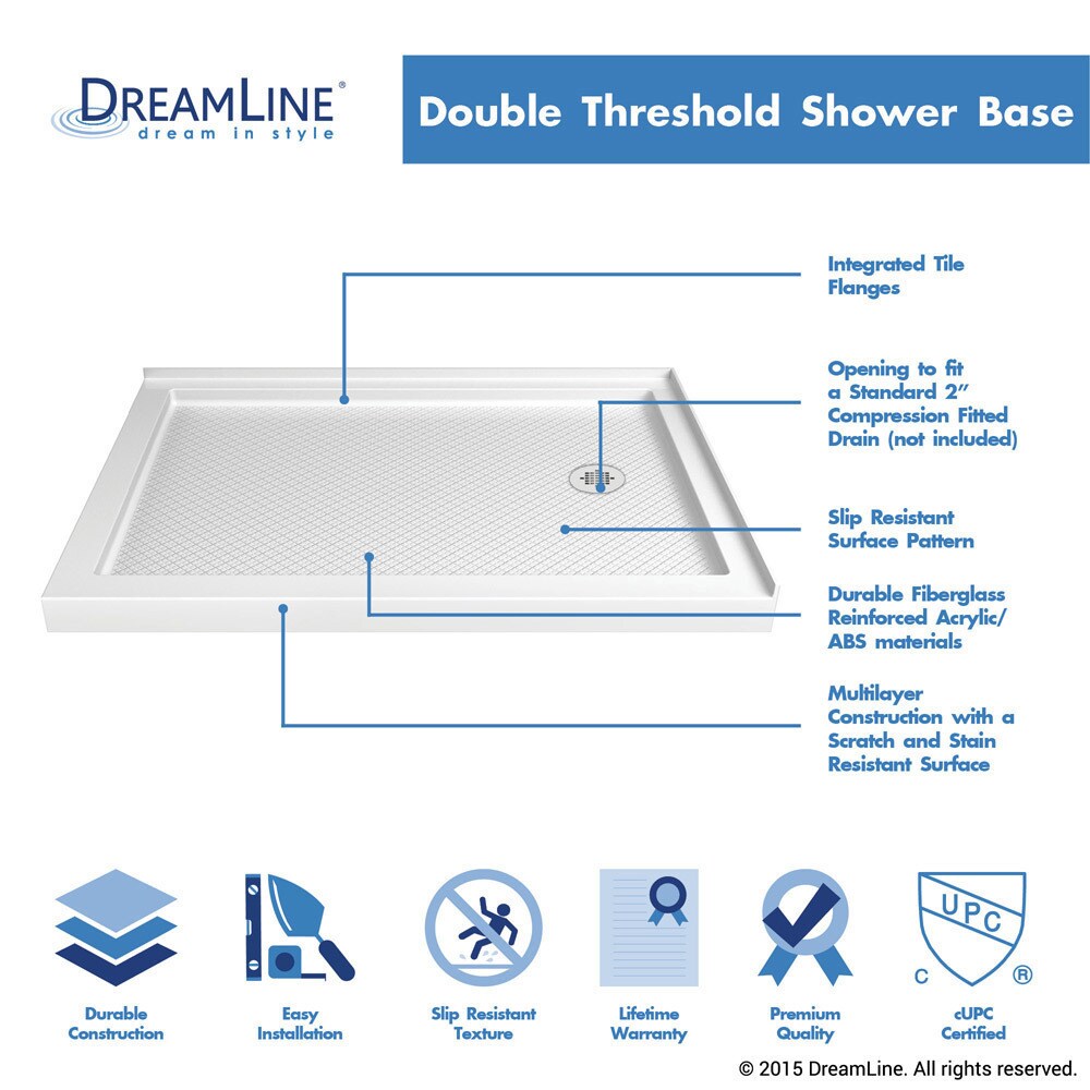 DreamLine SlimLine 36 in. D x 48 in. W x 2 3/4 in. H Double Threshold Shower Base