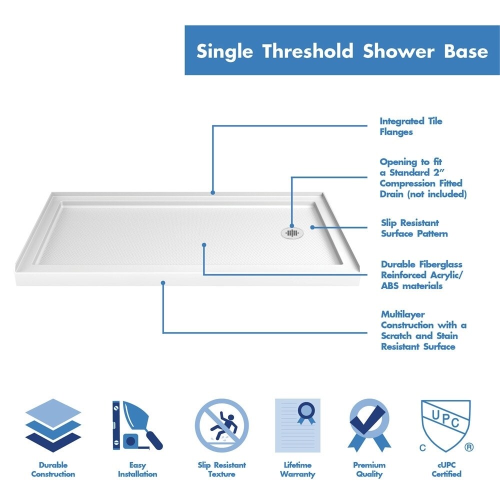DreamLine Visions 32 in. D x 60 in. W x 76 3/4 in. H Sliding Shower Door, Shower Base and Backwall Kit - 32" x 60" - 32" x 60"